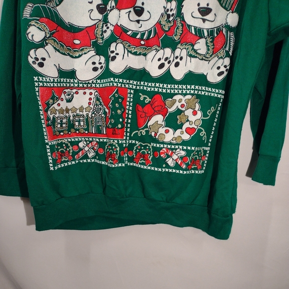 Tee Dee's - Green Holiday Christmas Bears Sweatshirt Size Med Made In USA. In pr - Picture 2 of 9